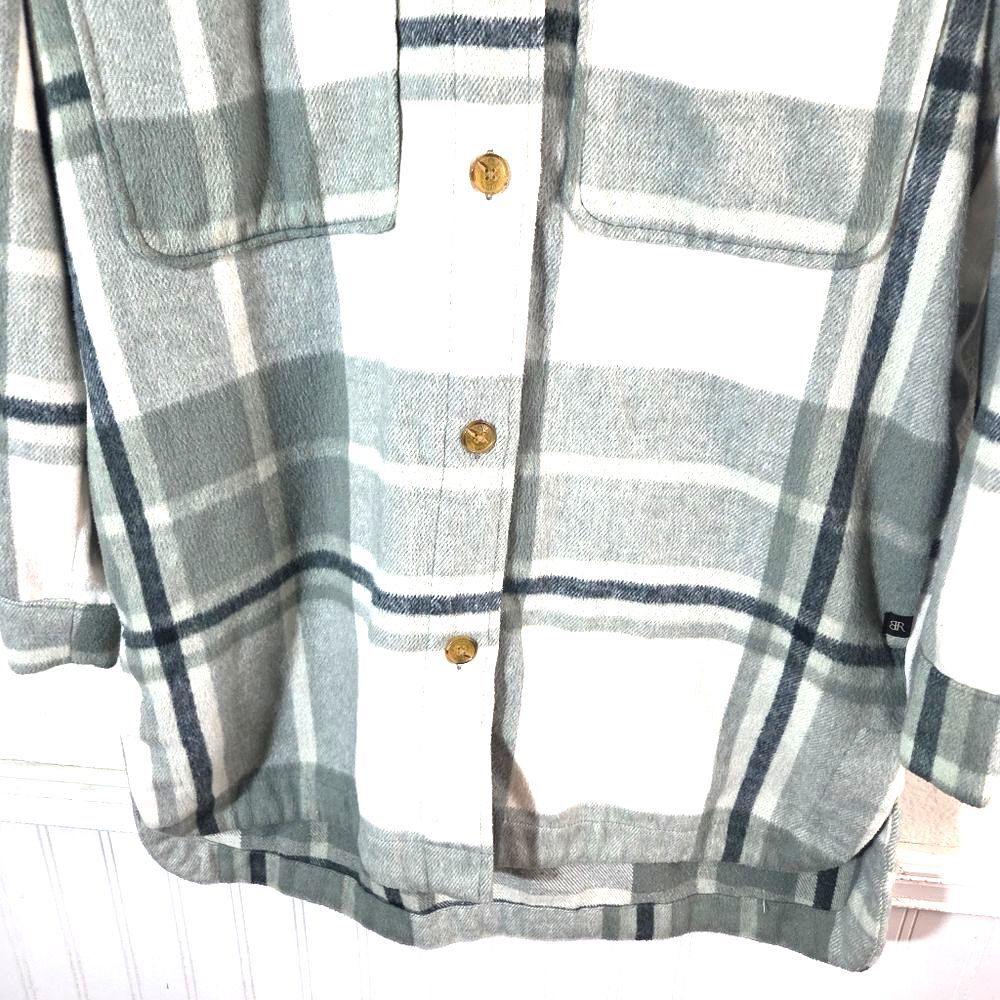 Banana Republic Green Plaid Fleece Shacket Button Up Mens Medium - Picture 9 of 12